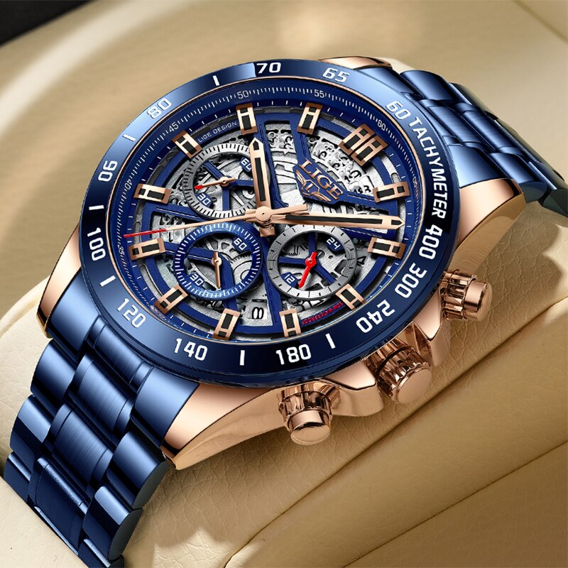 Luxury Watch Magazine - LIGE-Relógio de pulso de quartzo cronógrafo